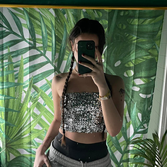 Dolce & Gabbana silver sequin boob tube top