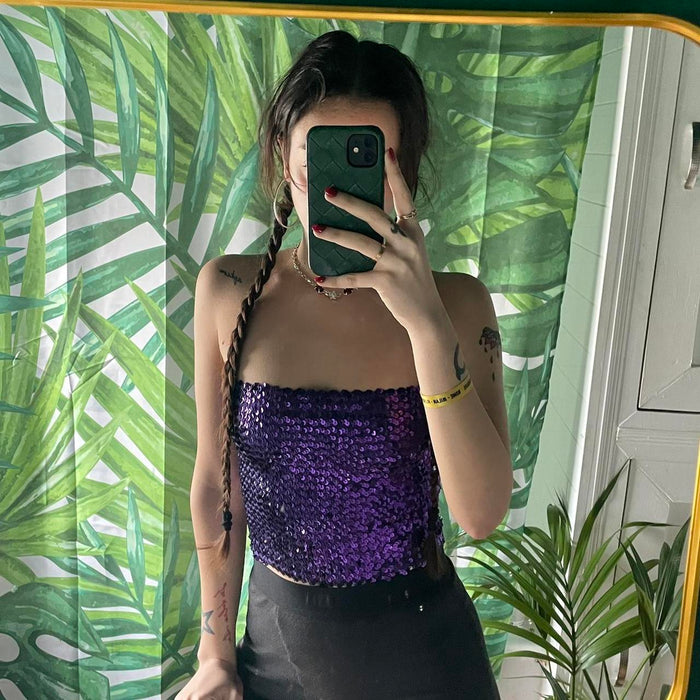 Dolce & Gabbana purple sequin boob tube top