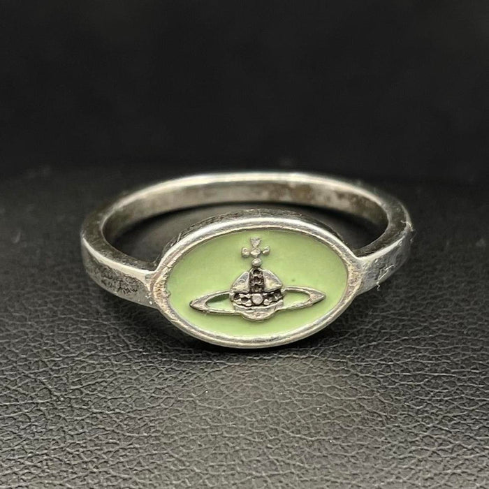 Vivienne Westwood silver mint green orb signet ring
