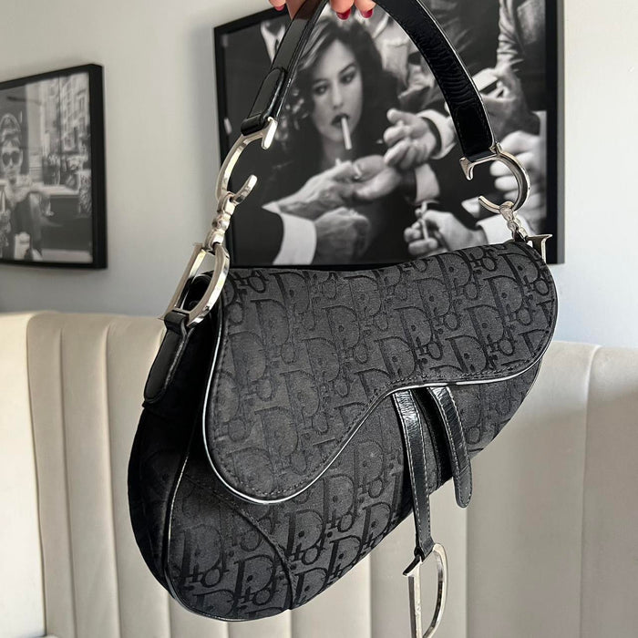 Christian Dior black oblique saddle bag