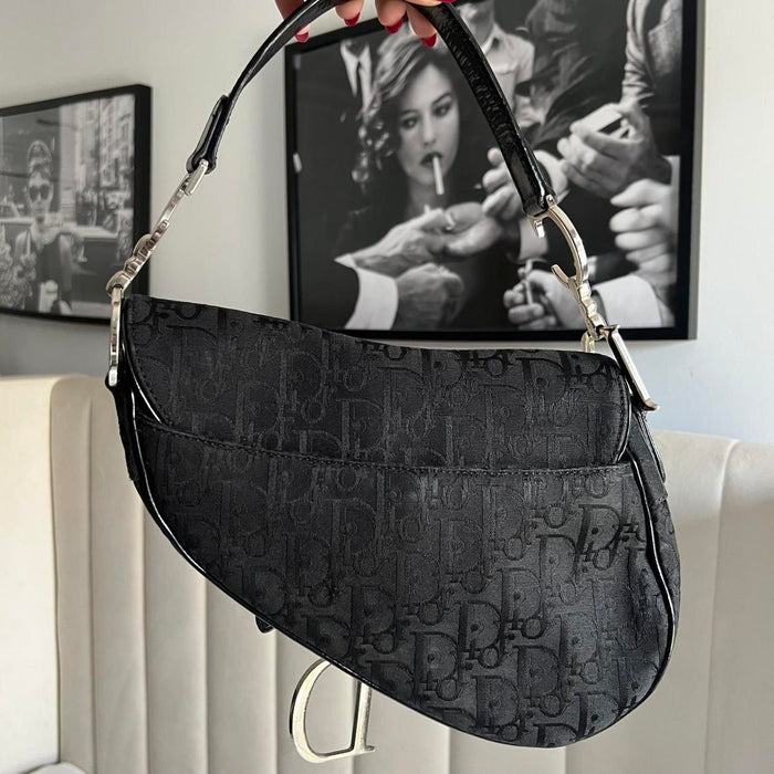 Christian Dior black oblique saddle bag