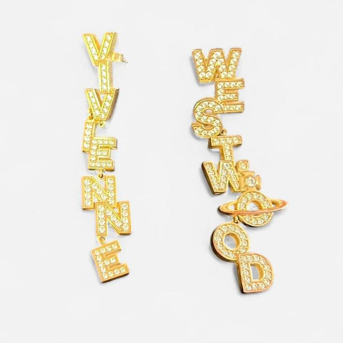 Vivienne Westwood large gold crystal spellout orb soho earrings