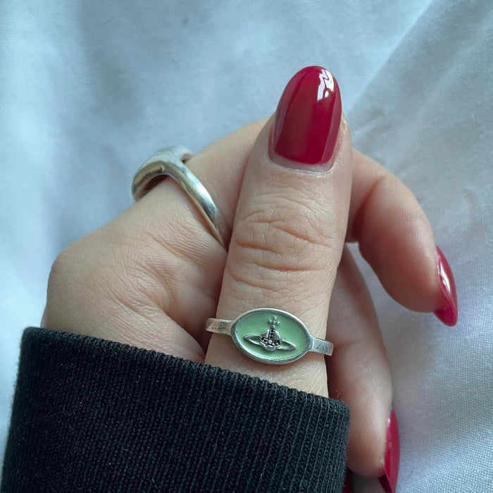 Vivienne Westwood silver mint green orb signet ring