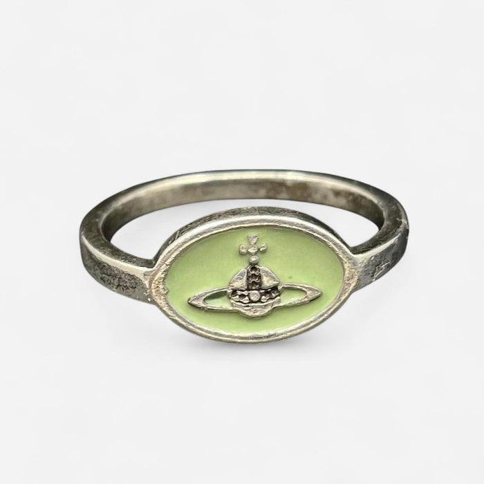 Vivienne Westwood silver mint green orb signet ring