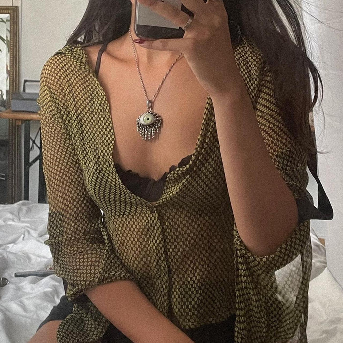 Handmade real prosthetic green eye sterling silver necklace pendant