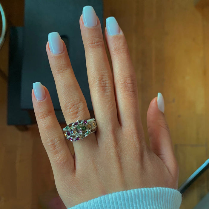 Chanel vintage crystal logo ring