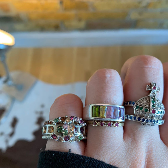 Chanel vintage crystal logo ring