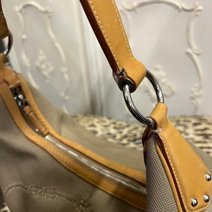 Prada jacquard canvas tan shoulder bag