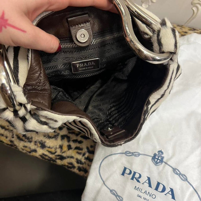 Prada pony fur zebra shoulder bag