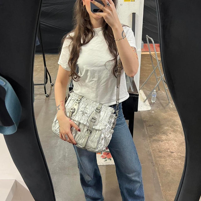 Prada gaufre silver messenger bag