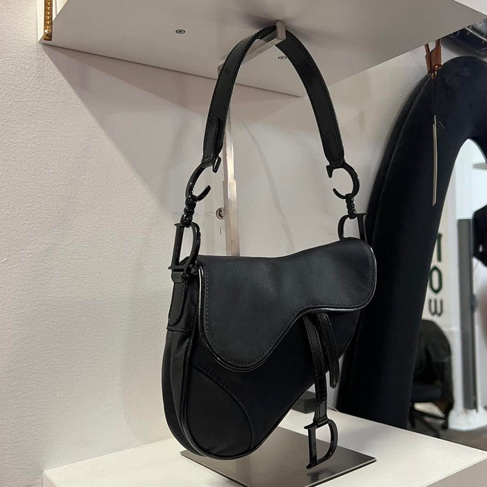 Christian Dior black satin saddle bag