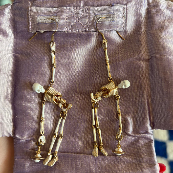 Vivienne Westwood gold enamel skeleton earrings