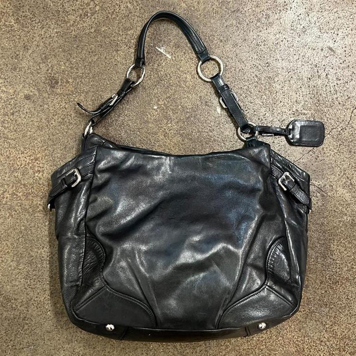 Prada black leather double pocket hobo bag