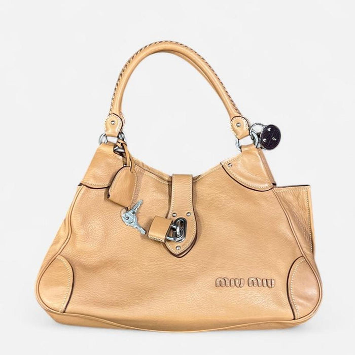 Miu Miu tan leather padlock shoulder bag