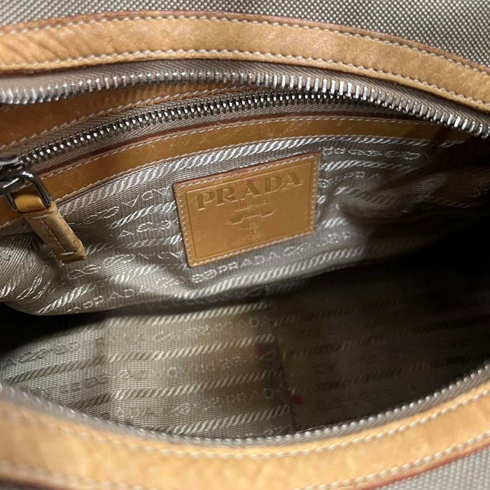 Prada jacquard canvas tan shoulder bag