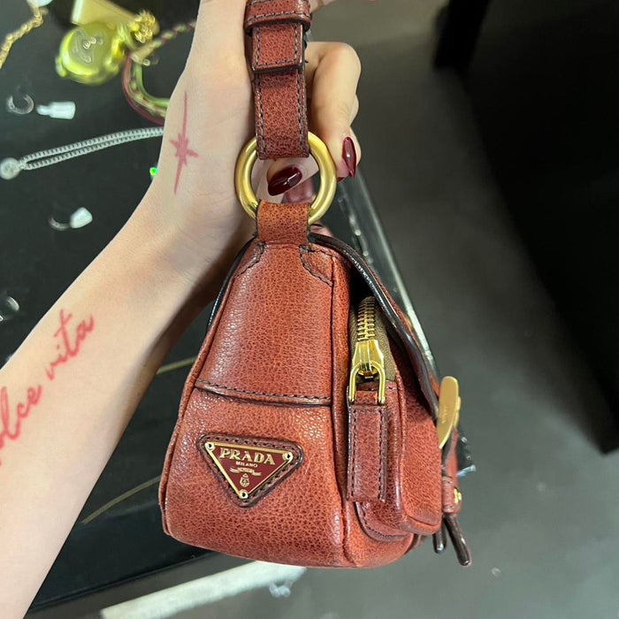 Prada red leather shoulder bag