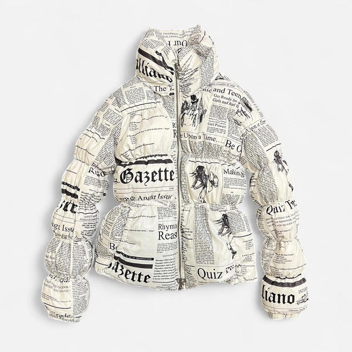 John Galliano newspaper puffer jacket