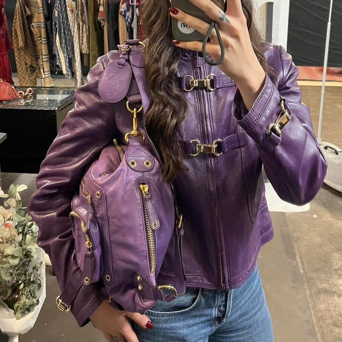 Gucci hysteria purple leather convertible shoulder bag & backpack