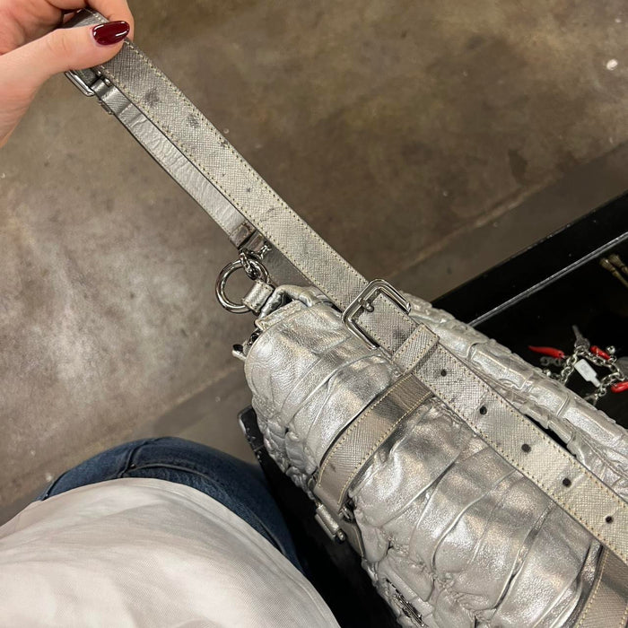 Prada gaufre silver messenger bag