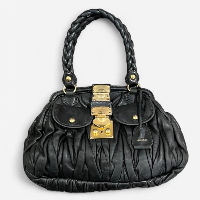 Miu Miu black leather matelasse coffer bag