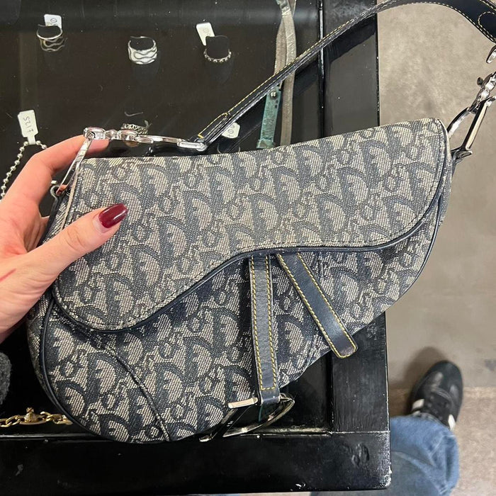 Christian Dior navy blue oblique saddle bag