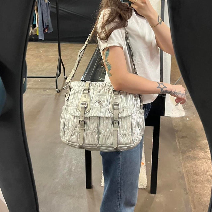 Prada gaufre silver messenger bag