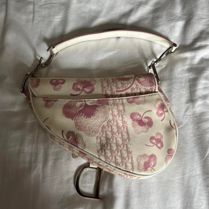 Dior pink and white floral saddle bag