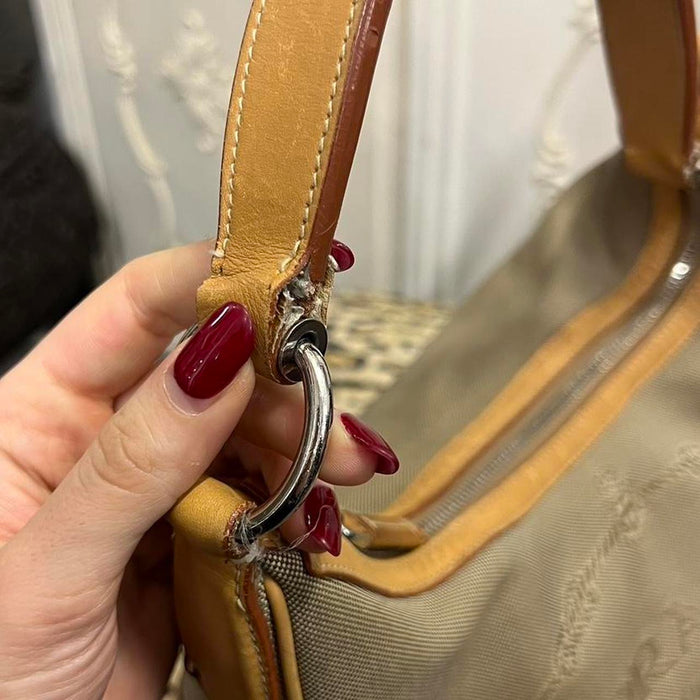 Prada jacquard canvas tan shoulder bag