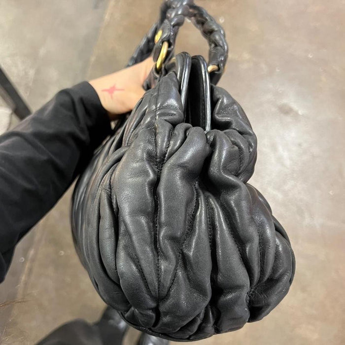 Miu Miu black leather matelasse coffer bag