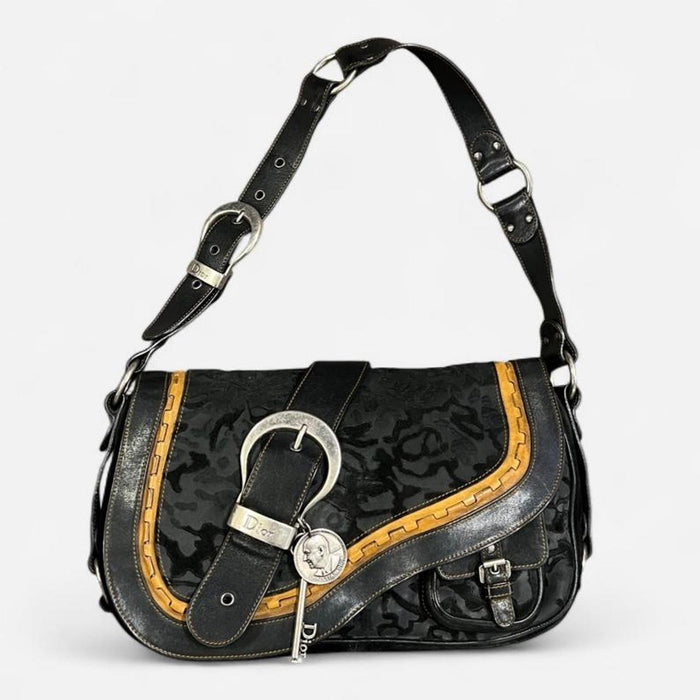 Christian Dior black suede gaucho bag