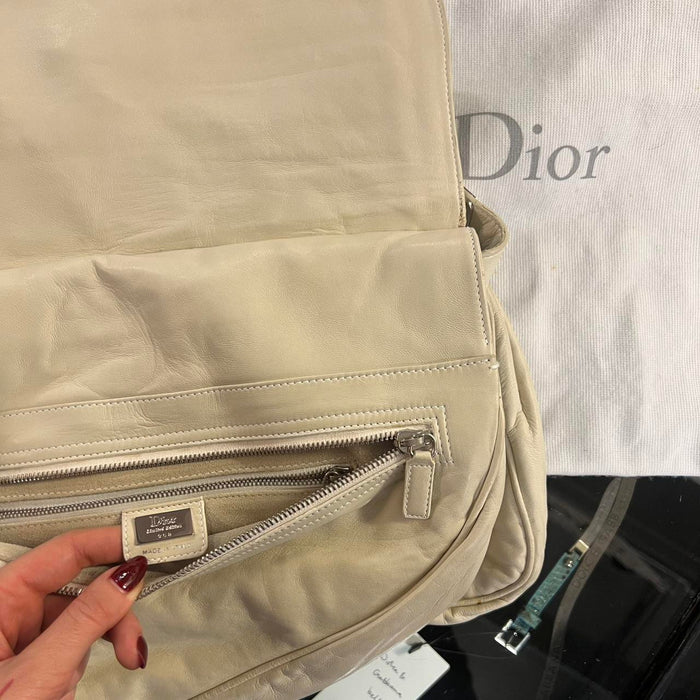 Christian Dior white oyster strap gaucho saddle bag