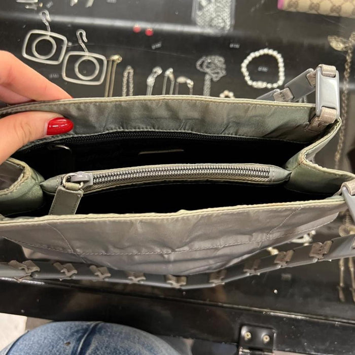 Prada green grey tote bag with chain strap
