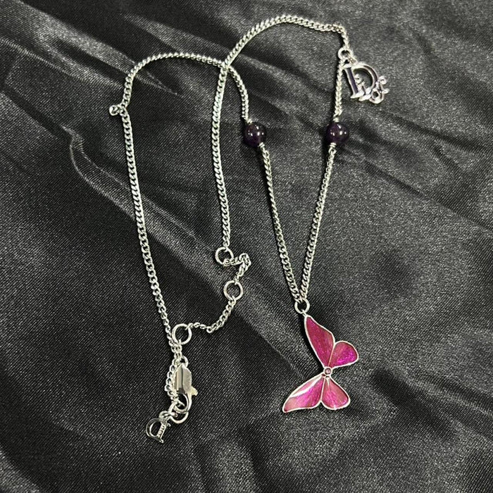 Christian Dior silver butterfly necklace