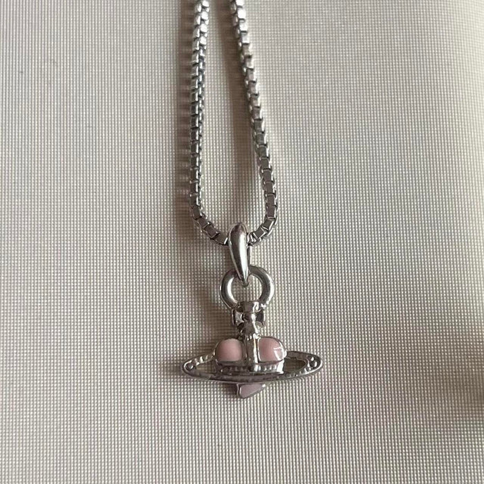 Vivienne Westwood silver pink nano heart orb necklace