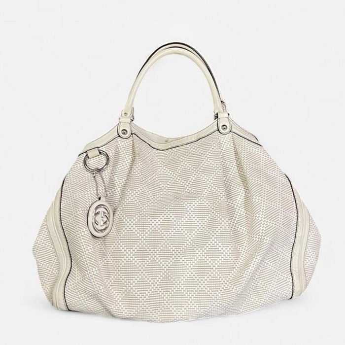 Gucci white diamanté large sukey bag
