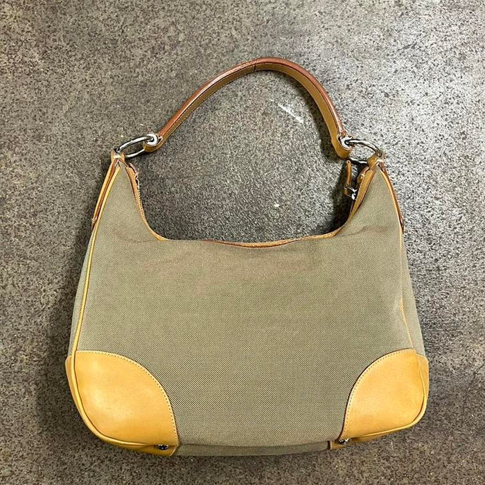 Prada jacquard canvas tan shoulder bag