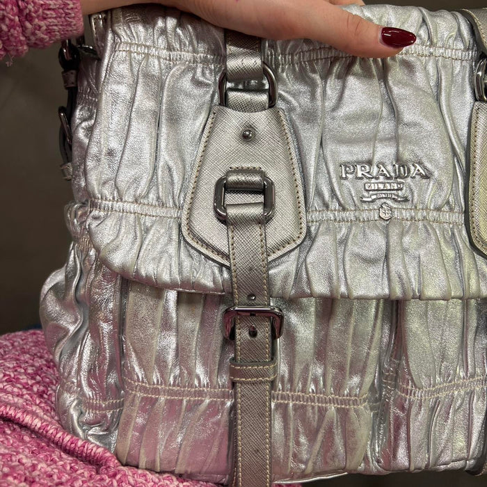 Prada gaufre silver messenger bag