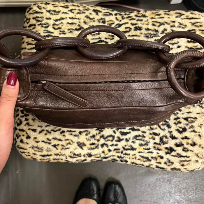 Chanel chain link brown leather bag