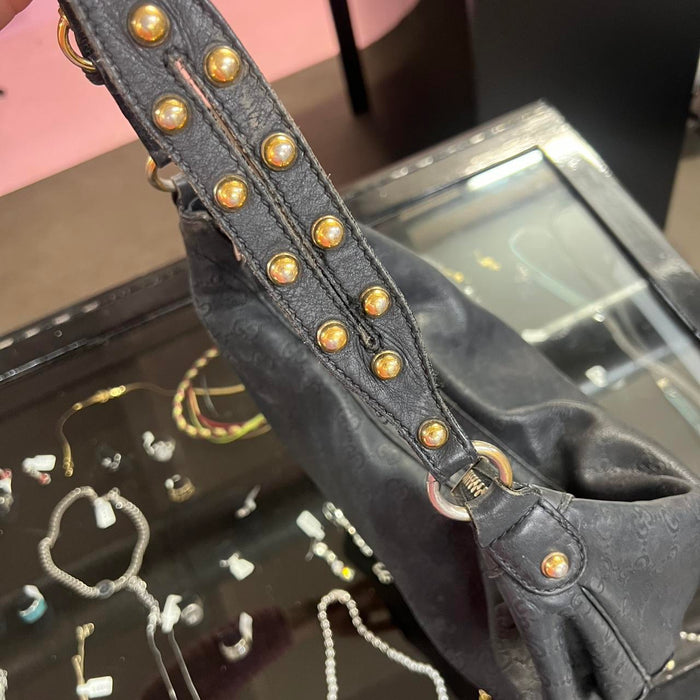 Gucci black leather guccissima hobo bag