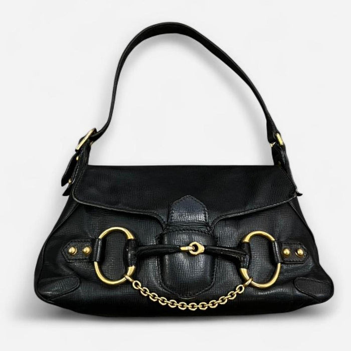 Gucci black leather horsebit shoulder bag