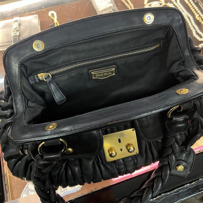 Miu Miu black leather matelasse coffer bag