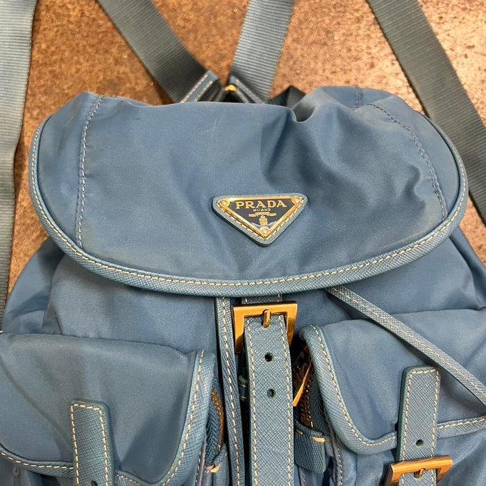 Prada blue nylon backpack