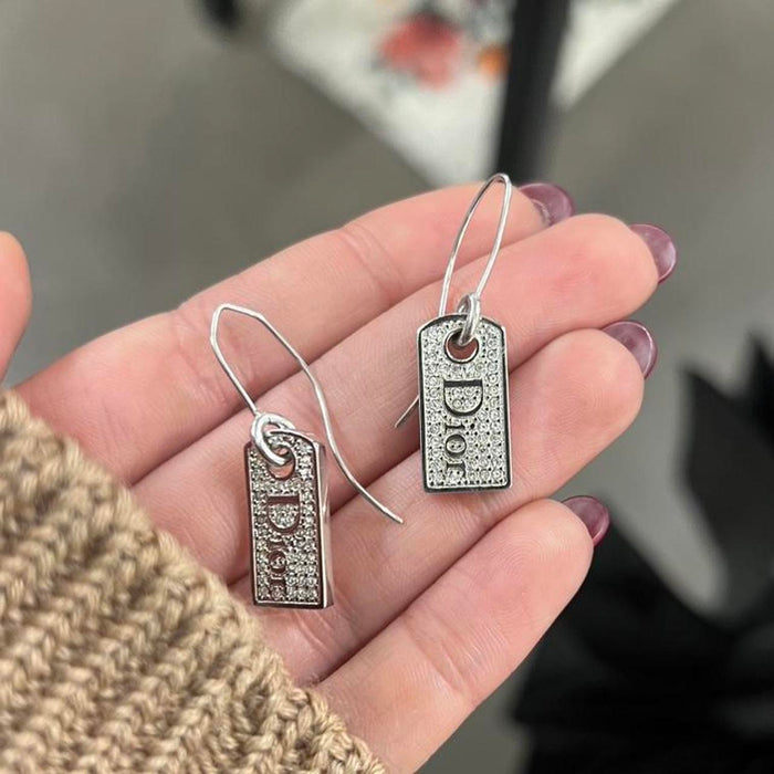 Dior silver diamanté tag earrings