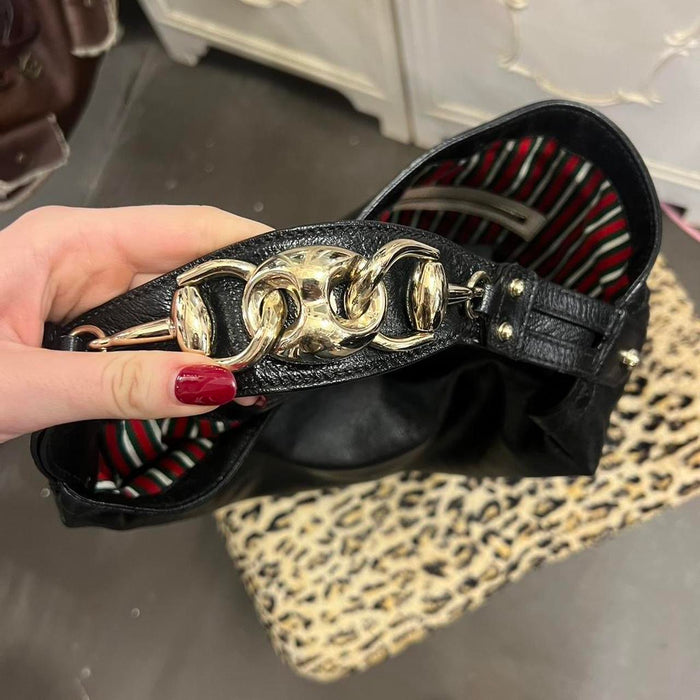 Gucci black leather horsebit bag