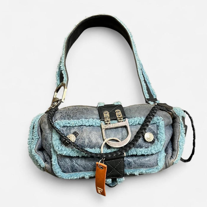 Christian Dior shearling blue flight bag