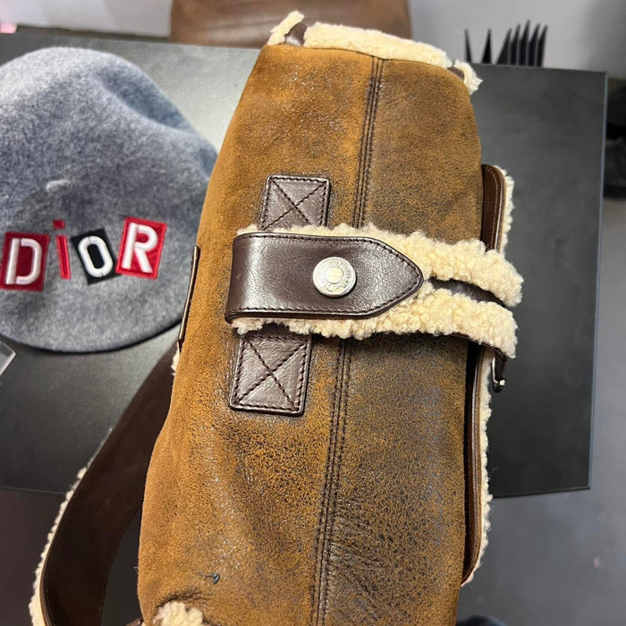 Dior brown shearling flight bag