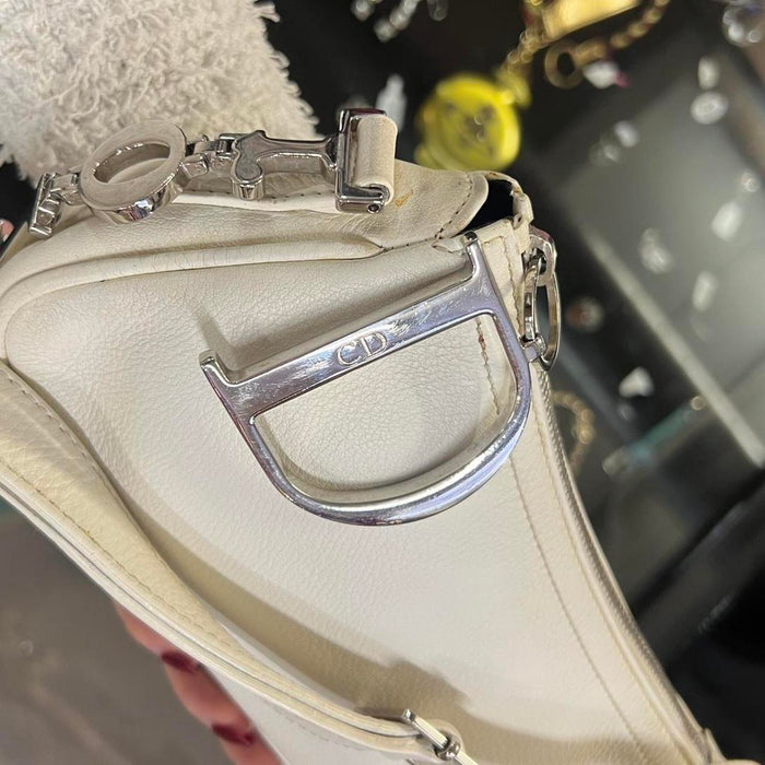 Christian Dior white leather spellout shoulder bag