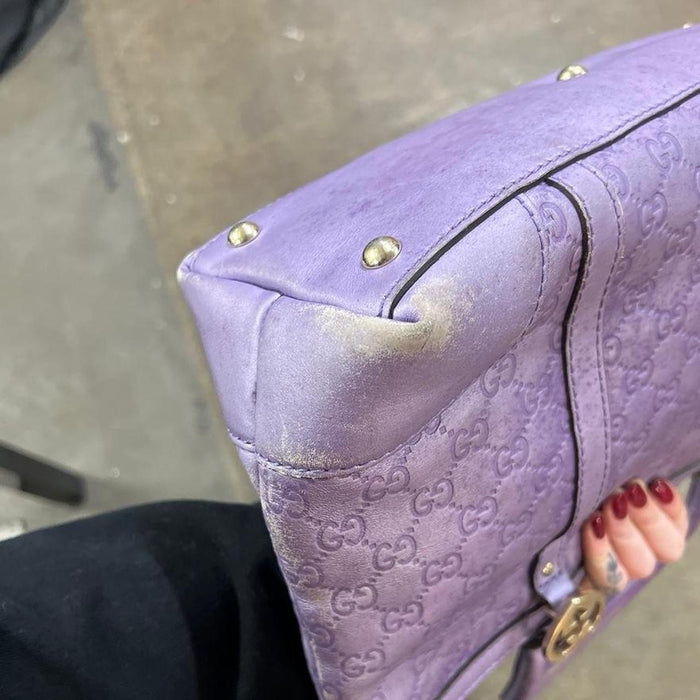 Gucci purple monogram heart tote bag