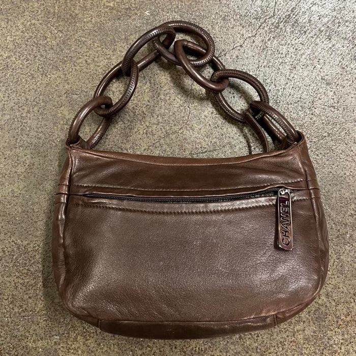 Chanel chain link brown leather bag