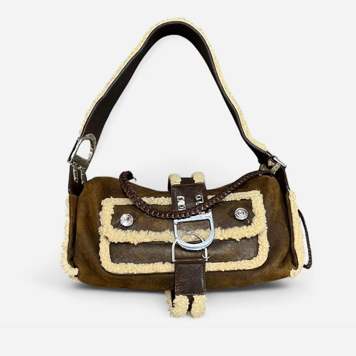 Dior brown shearling flight bag
